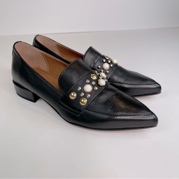 Christian Di Riccio Pointed Toe Embellished Loafers Black Leather EU38/US7.5 - Picture 5 of 17